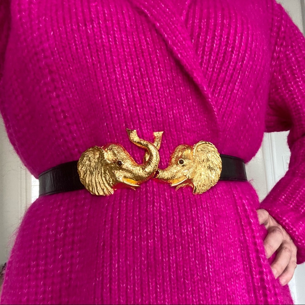 Vintage Elephant Head Buckle With Adjustable Leather Belt